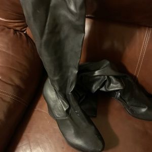 Black Women Wedge Knee High Boots
